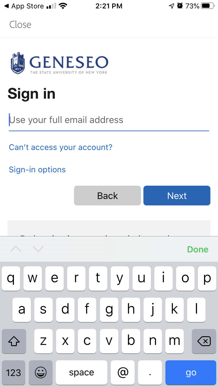 Geneseo sign-in page