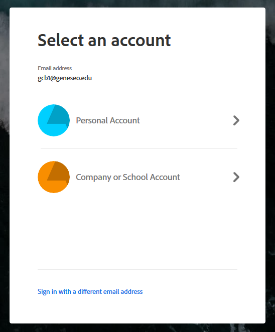 select an account pop up