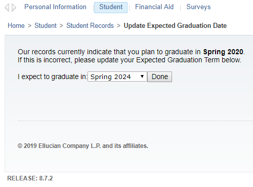 drop down menu to change expected semester of graduation