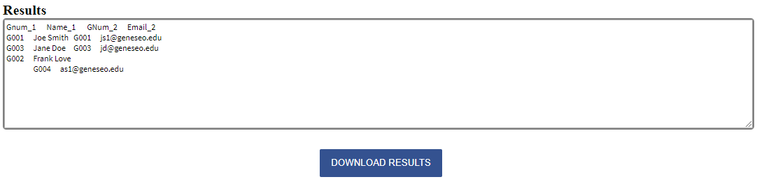 Results field showing merged information, with download results button at bottom